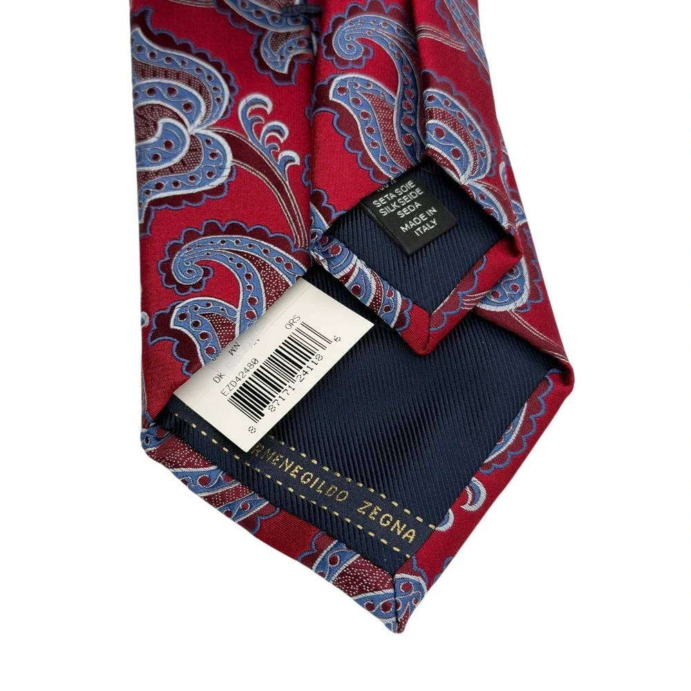 Ermenegildo Zegna Red Blue Paisley Silk Tie Made in Italy EZD42480‎ (TC5) NWTs